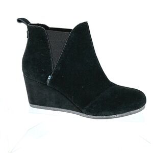 TOMS Size 9 Black Suede Wedge Ankle Booties Round Toe Pull On Boots Leila